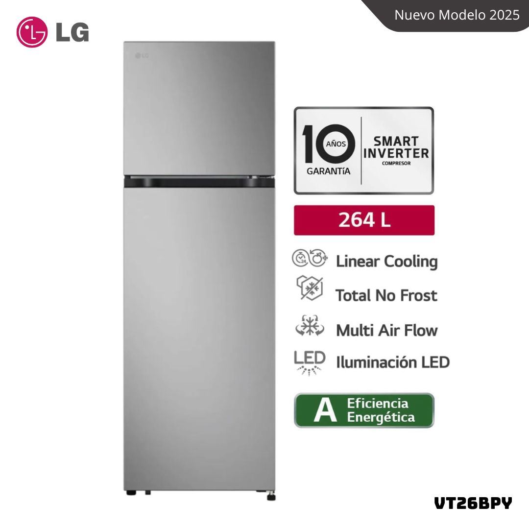 REFRIGERADORA LG 264 L TOP FREEZER PLATEADO - VT26BPY